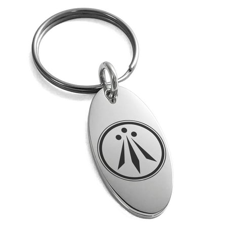 Stainless Steel Celtic Awen Arwen Three Rays Engraved Small Oval Charm Keychain Keyring