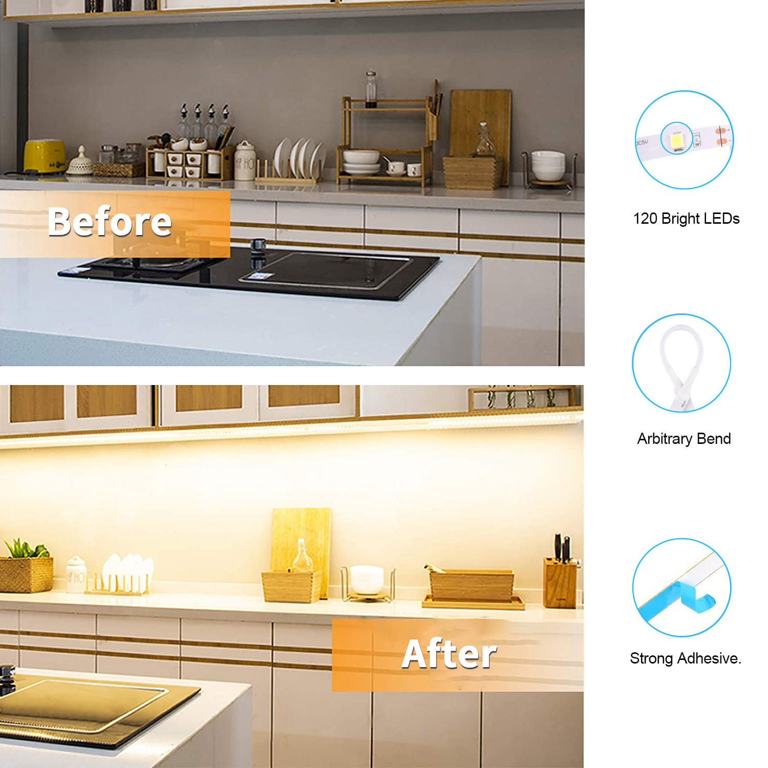 Yi Lighting LED 6pcs 20" Under Cabinet LED Strip Lighting kits with Remote Control for Kitchen, Desk, Monitor Back, Shelf