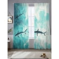 thumbnail image 2 of Summer Ocean Waves Sheer Curtains 84 Inch Long 2 Panels, Blue Shark Watercolor Animal Light Filtering Rod Pocket Curtains, Sheer Voile Drapes for Living Room Bedroom, 52"x84", 2 of 8