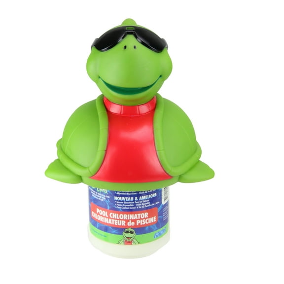 Pool Central Turtle with Sunglasses Floating Pool Chlorine Dispenser 11.5" - Green/Red
