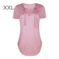 thumbnail image 1 of Camiseta de mujer con cuello en V y cordones, blusa suelta causal de manga corta, rosa, XXL Scienceny AP001631-10, 1 of 7