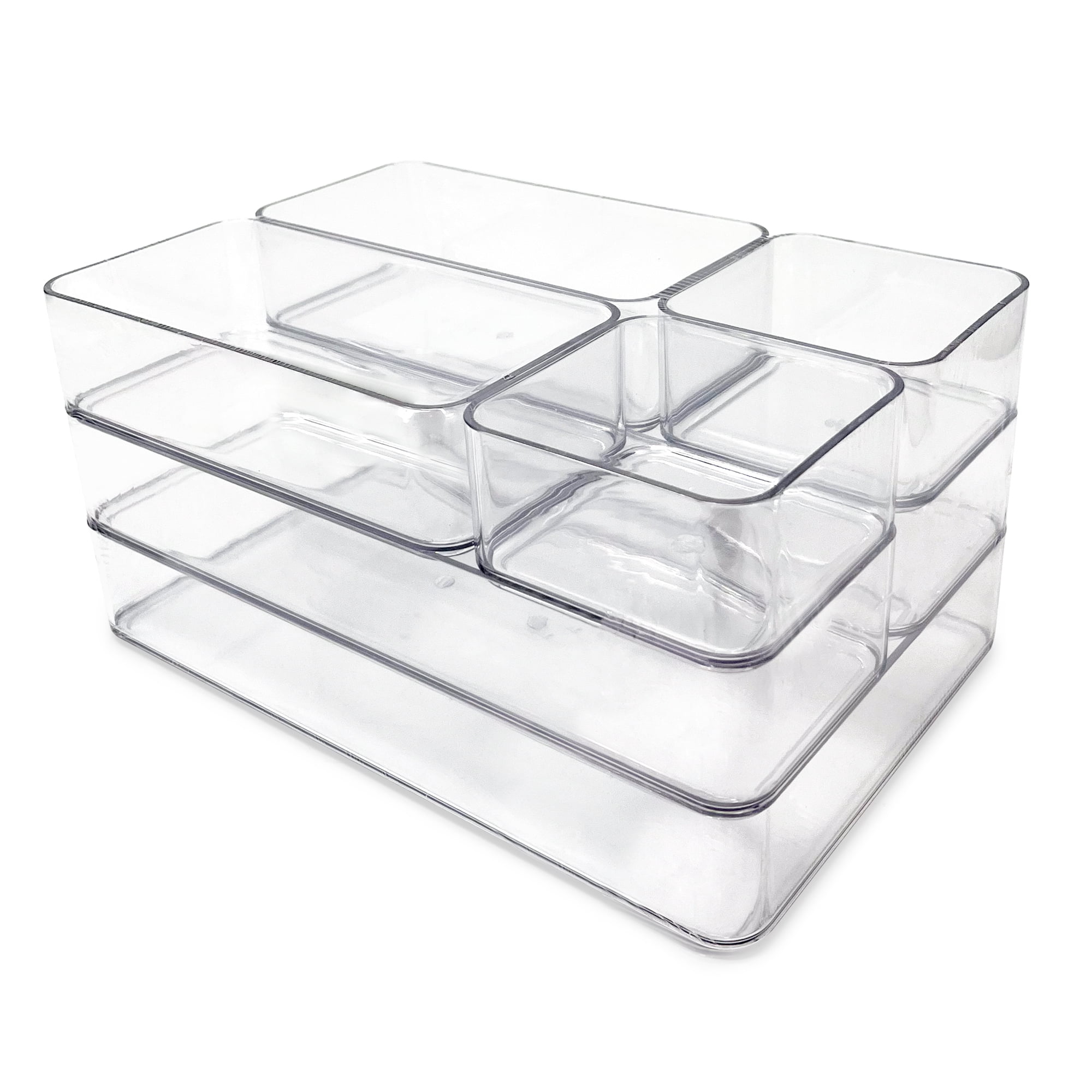 Isaac Jacobs Clear Stackable Drawer Organizer Set, 7-Piece – Multi-Size Plastic Storage Bins for Kitchen, Bathroom, Vanity, Office, and Home Organization