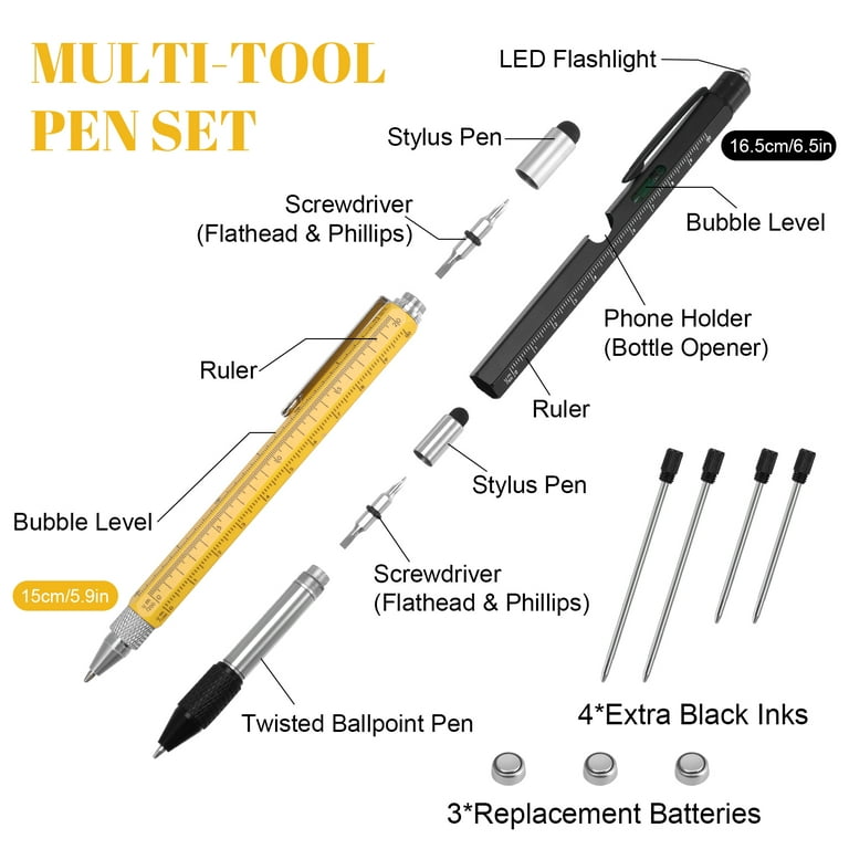 11-in-1 Multitool Pen With LED Light - Gift For Men, Dad, Husband, Includes Screwdriver, Ruler, Level