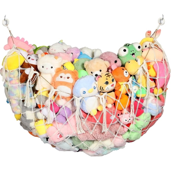 Yecaye Net for Stuffed Animal Hammock, 60in Large Hanging Stuffed Animal Storage with Handmade Macrame Tassels