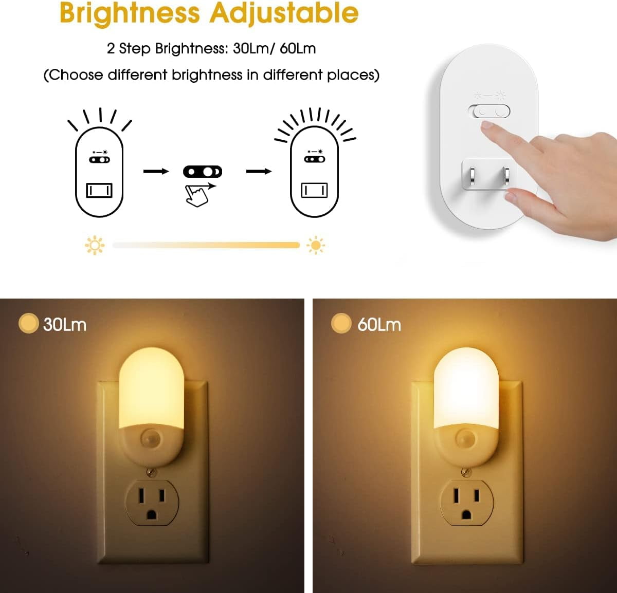 Night Lights Plug into Wall, [4 Pack] LED Night Light with Light Sensors, 30/60LM Nightlights for Kids Room, Soft White 3000K, 0.6W Automatic Plug in Wall Light for Bedroom, Hallway