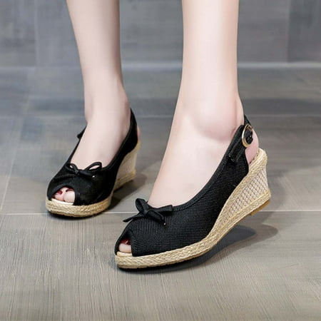 

BONIXOOM Wedge Sandals for Women Clearance Fall Buckle Wedge Casual Fashion Womens Shoes Black Size 8.5