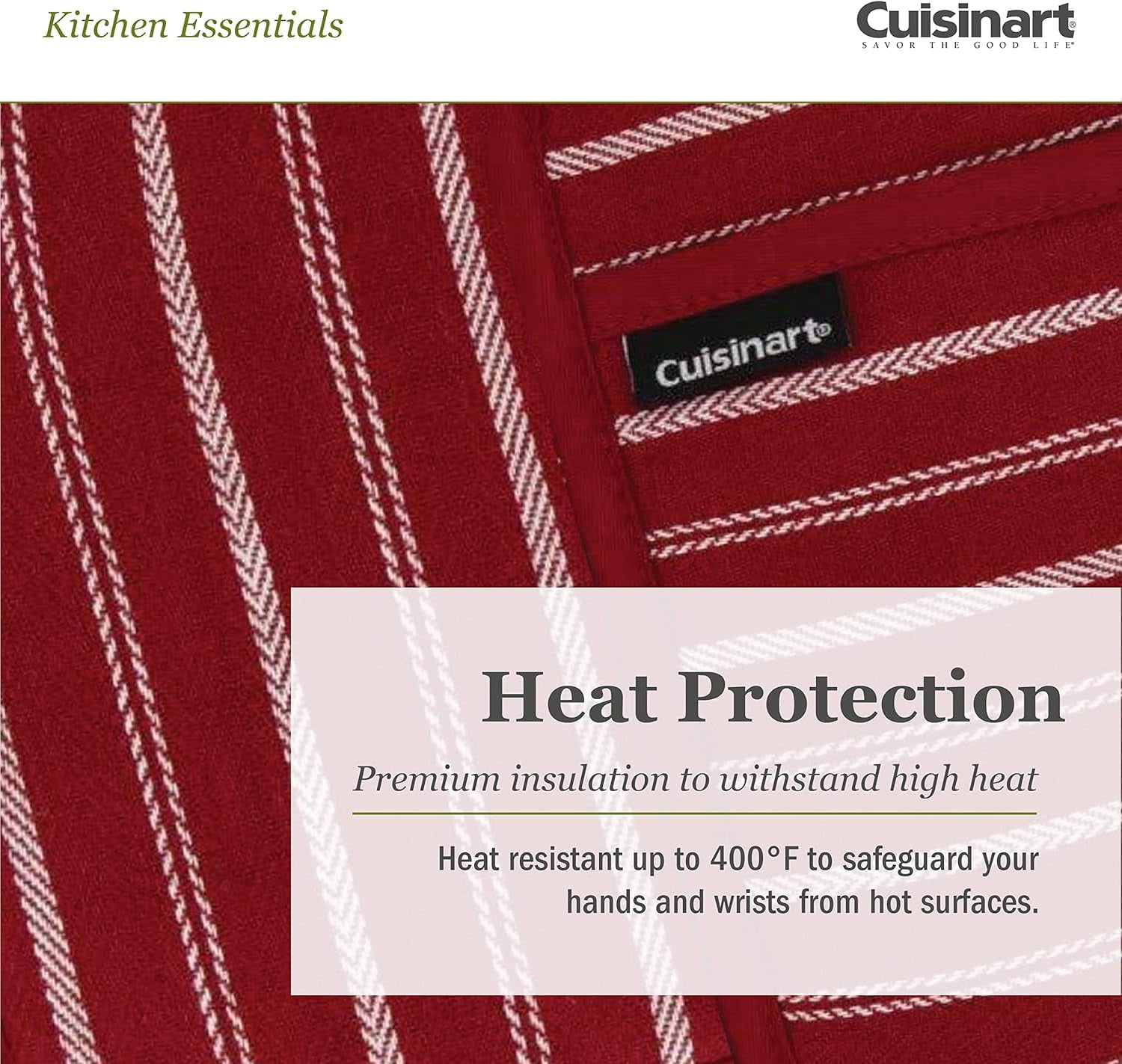 Neoprene Oven Mitts and Potholder Set-Heat Resistant Oven Gloves to Protect Hands and Surfaces with Non-Slip Grip, Hanging Loop-Ideal for Handling Hot Cookware Items, Twill Stripe Red Dahlia