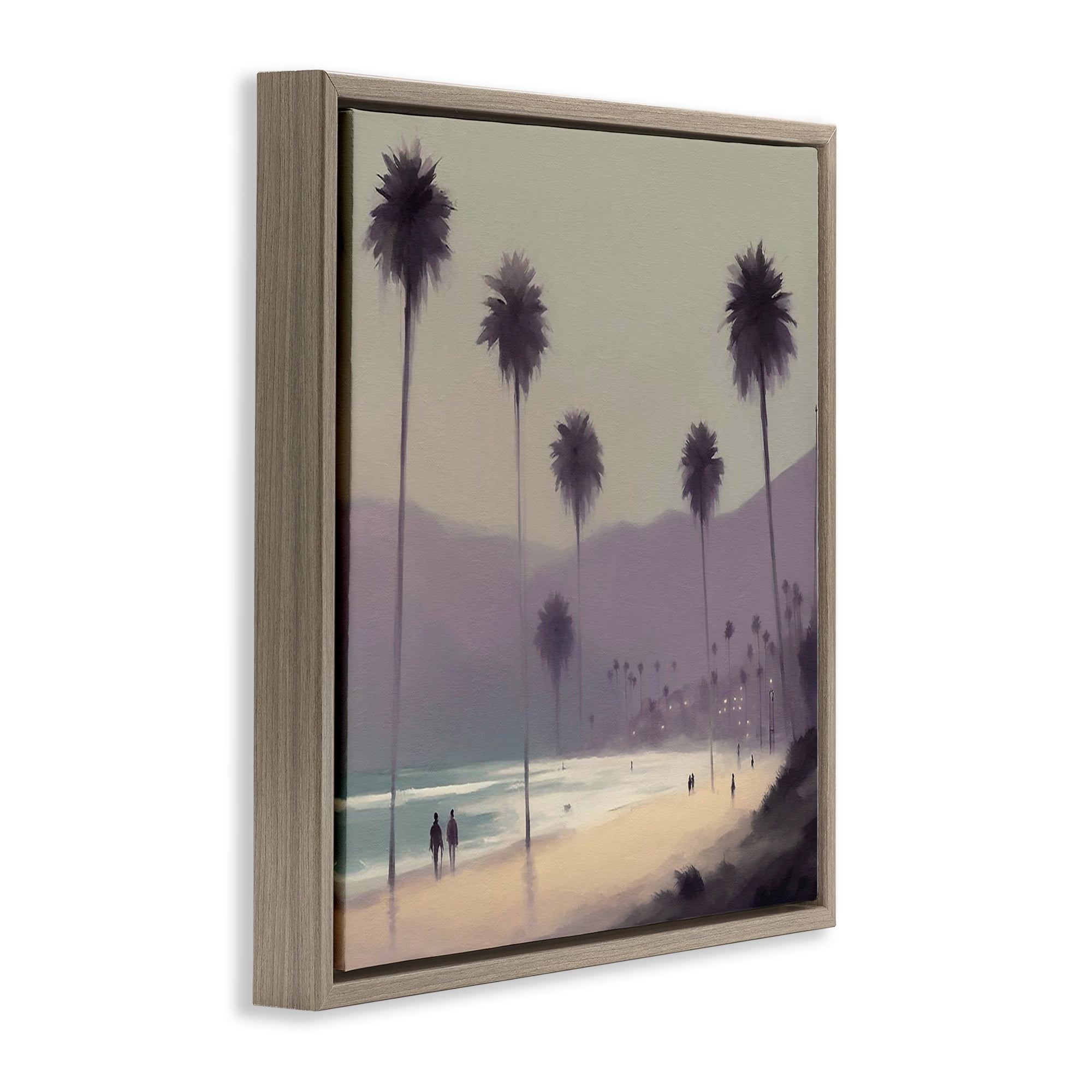 Stupell Industries Looming Palms Beach Landscape & Nature Painting Brown Floater Framed Canvas Art Print Wall Art, 25 x 25