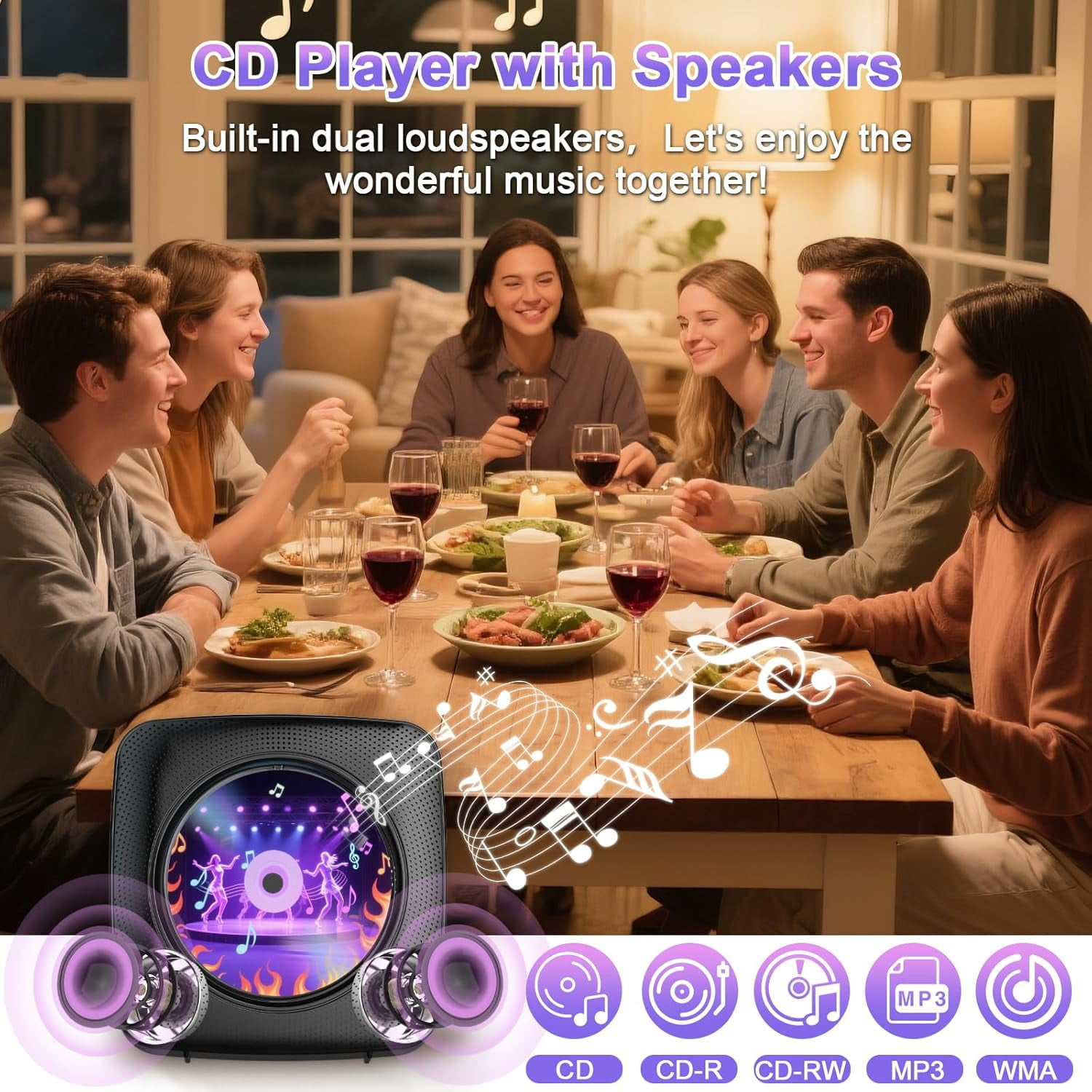 Gueray Portable CD Player Bluetooth: CD Players for Home Rechargeable Desktop Wall Portable CD Player with Bluetooth & Dual Speakers Music Player