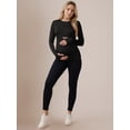 thumbnail image 3 of DARING DIVA Women's Maternity Stretchy Fitted Crew Neck Long Sleeve Tops M Black, 3 of 8