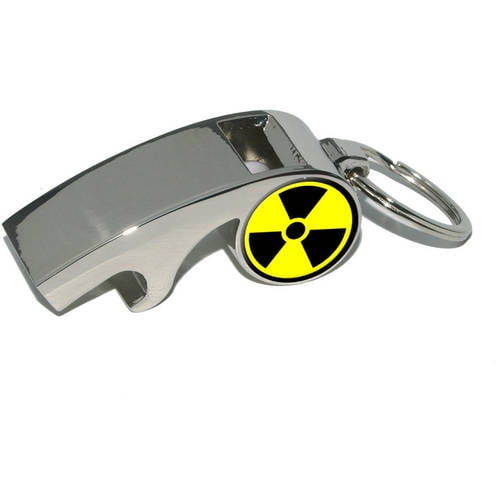 RADIOACTIVE WARNING SYMBOL Quality Chrome Keyring Picture Both Sides