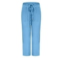 thumbnail image 4 of Lenpel Women's Casual Pants 2025 Elastic High Waisted Drawstring Straight Leg Trousers Loose Beach Pants with Pockets, 4 of 7