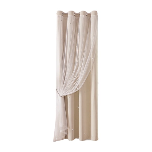 SLYNSHome 1 Panels Star Blackout Curtains for Bedroom Khaki 84 inch Window Curtain Double Layer Star Cut Out Living Room Decor Wall Home Decorations