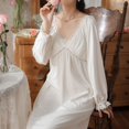 thumbnail image 4 of Women's Cotton Victorian Nightgown Princess Ruched V Neck Pj Shirt Soft Comfy Billowy Lightweight Old Fashion with Padded Bra Long Sleep Dress Long Sleeve White Large, 4 of 4