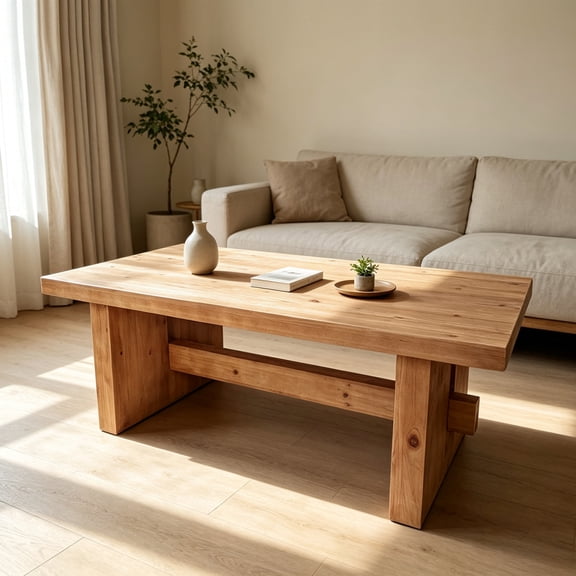 47" Solid Wood Coffee Table with Natural Wood Grain, Rustic Warm Tone for Living Room
