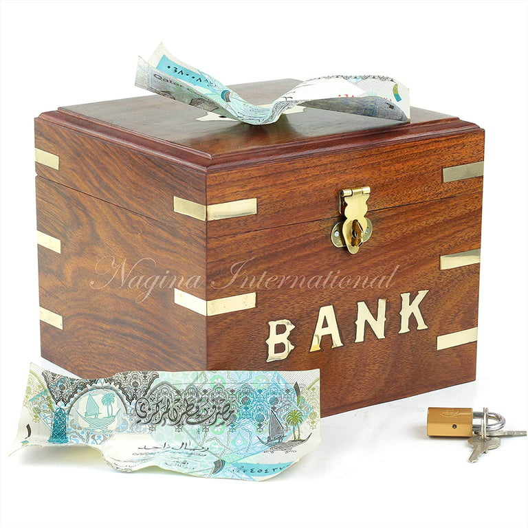 4 Pack Money Box with Lock Wood Crafts for Adults Wooden Treasure Case Bank  Coin Bank Desktop Adornment Vacation