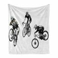 thumbnail image 1 of Sketchy Soft Flannel Fleece Blanket, Hand Drawn Image of Cyclists Bicycle Bikes with Tour De France Theme Outdoors, Cozy Plush for Indoor and Outdoor Use, 70" x 90", Black and White, by Ambesonne, 1 of 6