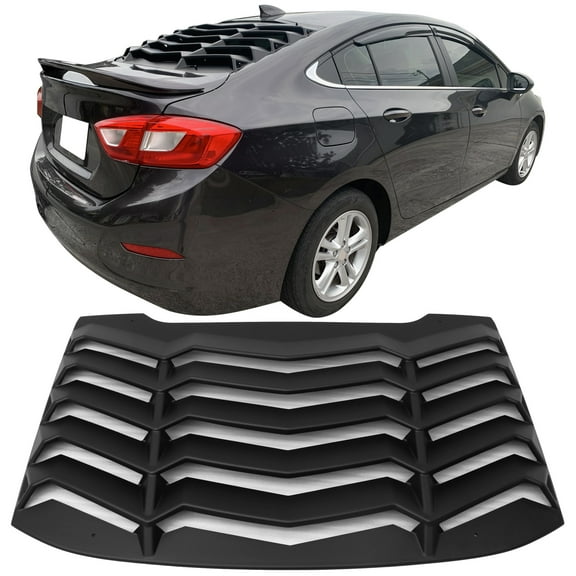 Ikon Motorsports Compatible with 16-19 Chevy Cruze Rear Window Louver Sun Shade Cover Windshield Vent Unpainted Black ABS 2016 2017 2018 2019