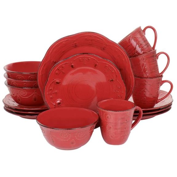 Rustic Birch Stoneware Dinnerware Set, Red - 16 Piece