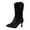 Black, variant on Kitten Heel Mid Calf Boots for Women Slouchy Splice Suede Pointed Toe Pull on Dressy Short Fall Booties Stiletto Heels