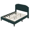 thumbnail image 6 of Queen Size Bed Frame, Velvet Upholstered Platform Bed, Solid Wood Bed Frame with Nailhead Trim & Curved Headboard, No Box Spring Needed, Green, 6 of 7