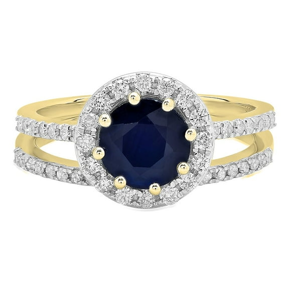 Dazzlingrock Collection 10K Round Blue Sapphire & White Diamond Bridal Engagement With Matching Set, Yellow Gold, Size 4