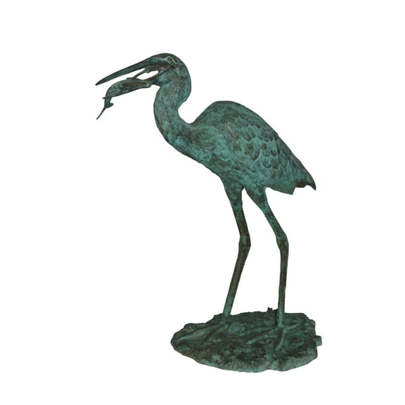 Heron Fountain with Prey Bronze Statue -  Size: 14"L x 24"W x 26"H.