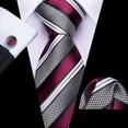 thumbnail image 3 of Set de Corbata Barry.Wang en Seda con Rayas Burdeos, Negro y Gris, 3 of 6