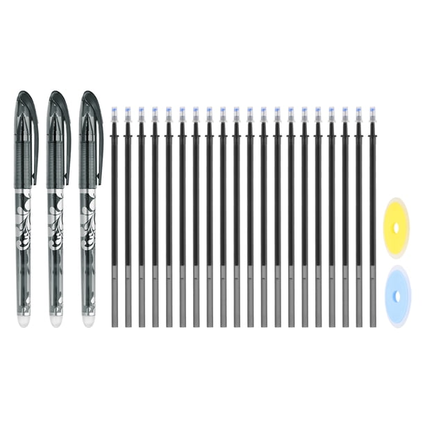 Paquete de 3 bolígrafos gel borrables con 20 recargas y 2 borradores, bolígrafos borrables térmicos de 0.5 mm para tela, marcadores de tela para costura, acolchado y escritura en planificadores