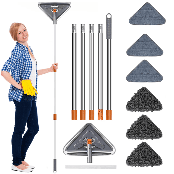 85 Inch Wall Cleaner Mop with Long Handle,Baseboard Cleaner Tool 360° Rotatable with Extension Pole 39" to 85",6 Replacement Microfiber Mop Pads,Wall Mop for Wall Washer Cleaning Ceiling Window Floor
