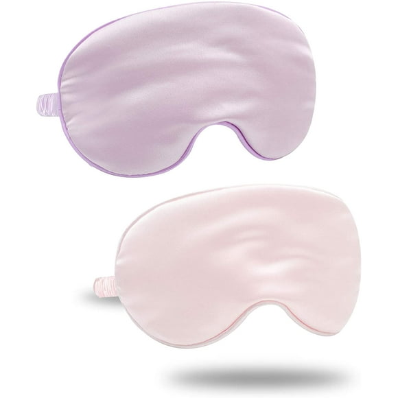 Silk Satin Sleep Mask with Elastic Strap Travel Eye Sleeping Blindfold for Women Men - Light Pink, Lavender