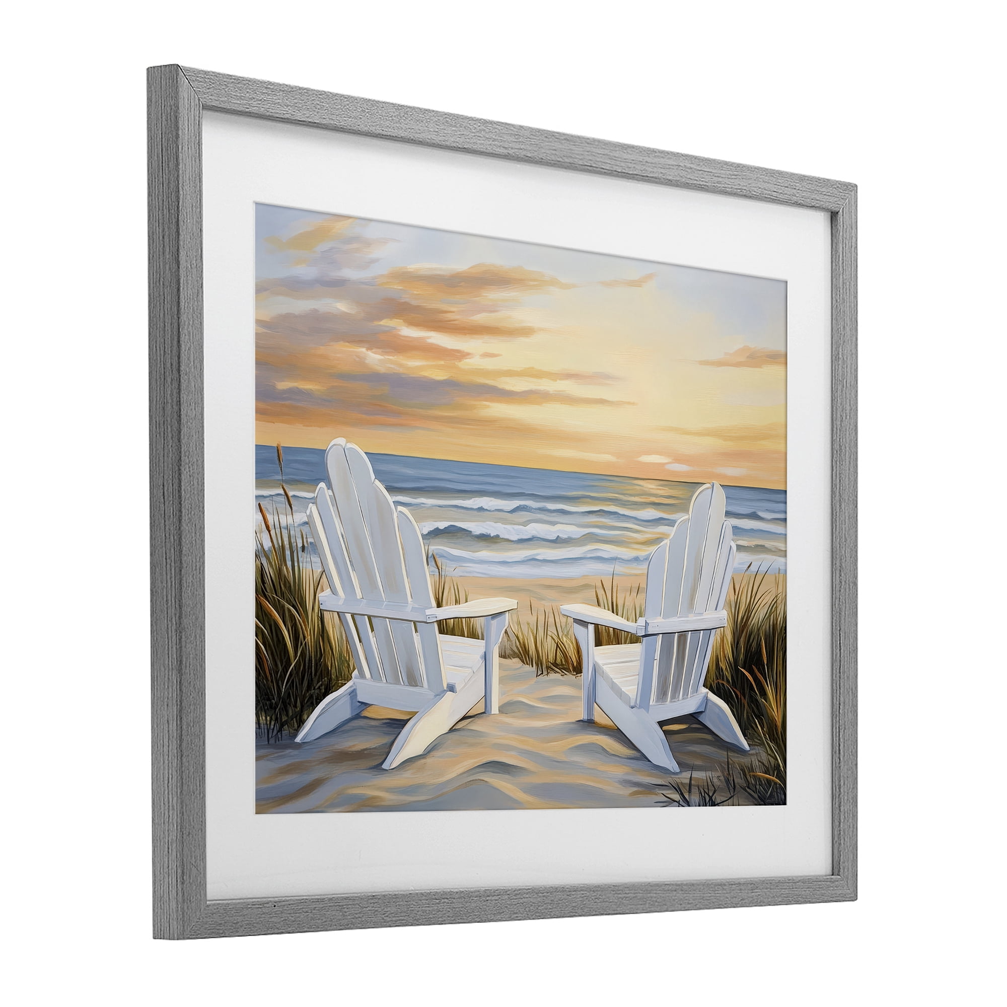 Stupell Industries Wave Watching Spot at Sunset Gray Framed Print Under Glass, design by Petal Prints Design
