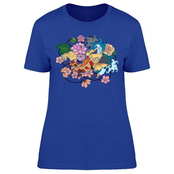 Japanese Koi Fish With Flowers T-Shirt Women -Image by Shutterstock, Female XX-Large