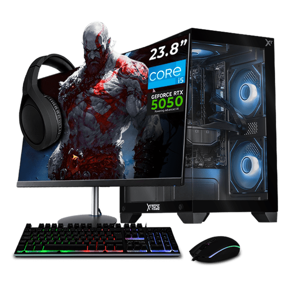 Computadora Gamer Completa Xtreme PC Gaming NVIDIA GeForce RTX 5050 Intel Core i5 12400F 16GB SSD 1TB Monitor 23.8 180Hz WIFI BT Black experiencia de juego fluida en nivel medio