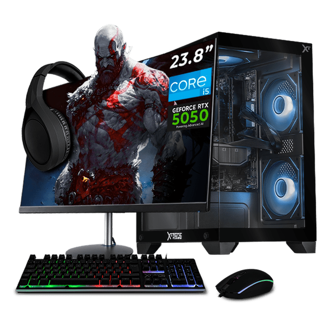 Computadora Gamer Completa Xtreme PC Gaming NVIDIA GeForce RTX 5050 Intel Core i5 12400F 16GB SSD 1TB Monitor 23.8 180Hz WIFI BT Black experiencia de juego fluida en nivel medio