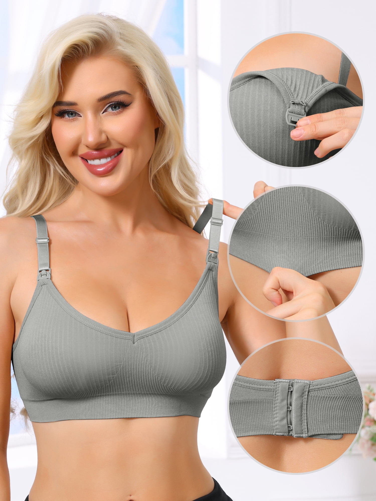 DARING DIVA Women's Breastfeeding Maternity Wireless Nursing Bras XX-Large Gray