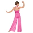 thumbnail image 2 of Eandarui Kids Girls Lyrical Dance Outfit Wide Leg Jumpsuit Sparkly Rhinestone Jazz Ballet Gymnastics Leotard Dress Hot Pink 16, 2 of 5