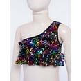 thumbnail image 3 of TiaoBug Girls Sparkle Sequins Hip Hop Jazz Dance Shirt Cropped Tank Top Kids Metallic One Shoulder Crop Top Colorful 16, 3 of 7