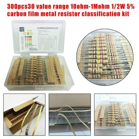 

300pcs30 value range 10ohm-1Mohm 1/2W 5% carbon film metal resistor kit