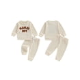 thumbnail image 2 of Caoirhny Baby Toddler Boy Fall Clothes Set 6 12 18 24 Months 2T 3T Letter Embroidery Long Sleeve Sweatshirt Elastic Waist Pants 2 Piece Waffle Outfit, 2 of 9