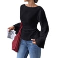 thumbnail image 3 of Camisas de Larga para Mujer, Tops Cortos de Otoño para Salir, Informales, con Cuello , Mangas Acampanadas, Acanalados, con Cordones, Ropa Y2K Negro S, 3 of 8