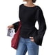 thumbnail image 3 of Camisas de Larga para Mujer, Tops Cortos de Otoño, Cuello , Mangas Acampanadas, Acanalados, con Cordones, Ropa Y2K Negro L, 3 of 8