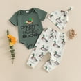 thumbnail image 5 of Okbabeha Newborn Baby Boys Clothes 0-18M Cotton Letter Print Pant Set Infant Bodysuit Romper+Pants+Hat 3PCS, 5 of 8