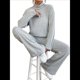 thumbnail image 2 of Conjuntos de 2 Piezas para Mujer para Otoño: Suéter de Punto de Viaje, Pantalones Anchos y Chándal para Estar en Casa. Gris L, 2 of 9