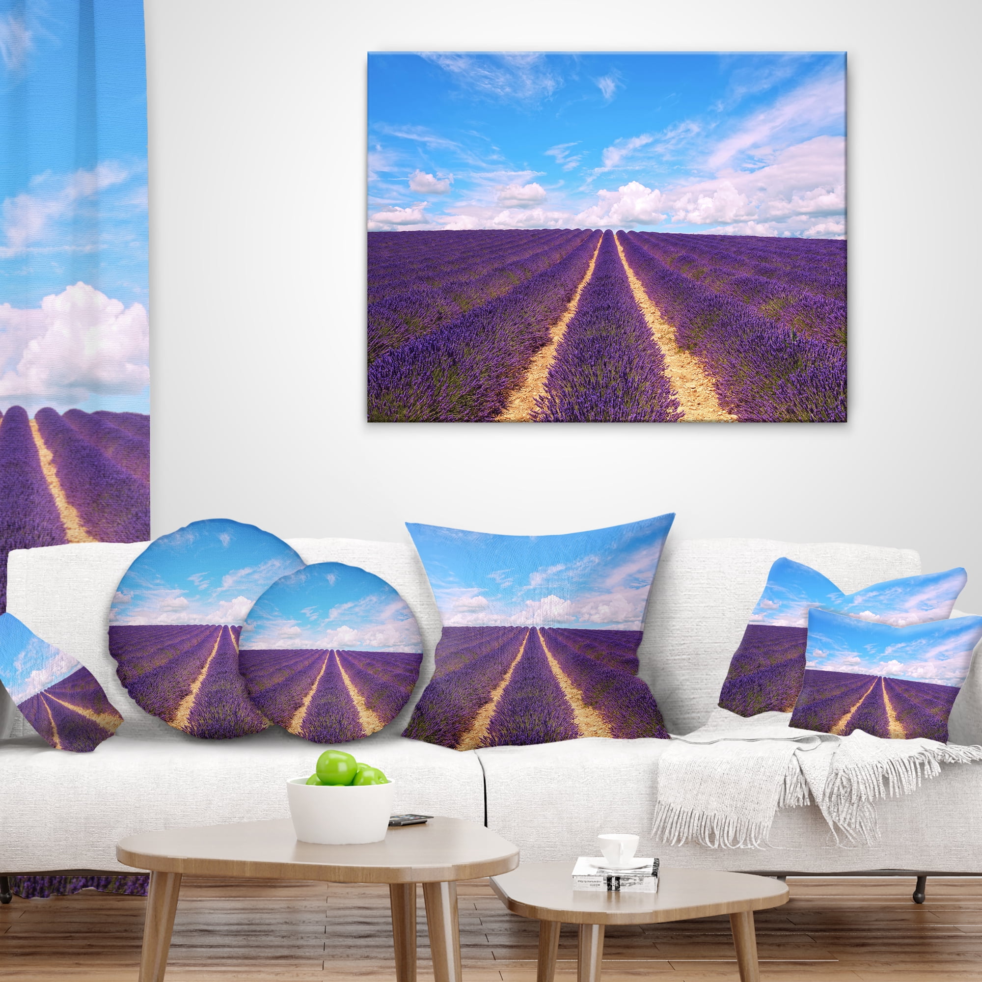 Designart Blooming Lavender Flower Field - Landscape Wall Throw Pillow - 16x16