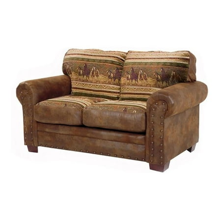 Pemberly Row Traditional Microfiber Wild Horses Loveseat in Brown