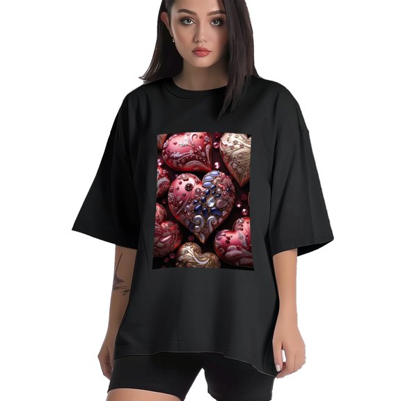 Plus Size Shirt for Women Black Tops for Women Short Sleeves Shirt for Women Heart 2 T Shirt Crewneck Shirt for Women XS