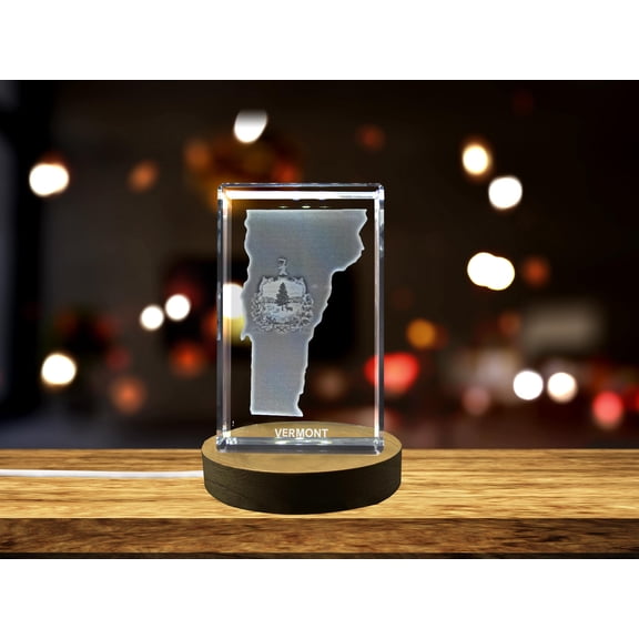 Vermont 3D Engraved Crystal 3D Engraved Crystal Keepsake/Gift/Decor/Collectible/Souvenir
