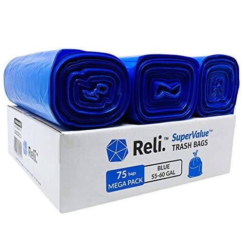 Reli. 55 Gallon Recycling Bags (75 Bags) Blue Heavy Duty Drum Liner 60