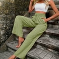 thumbnail image 5 of HNMKIU Pants for Women Elastic High Waisted Loose Fit Relaxed Baggy with Drawstring Waist and Pockets Womens Trousers Green,M, 5 of 9